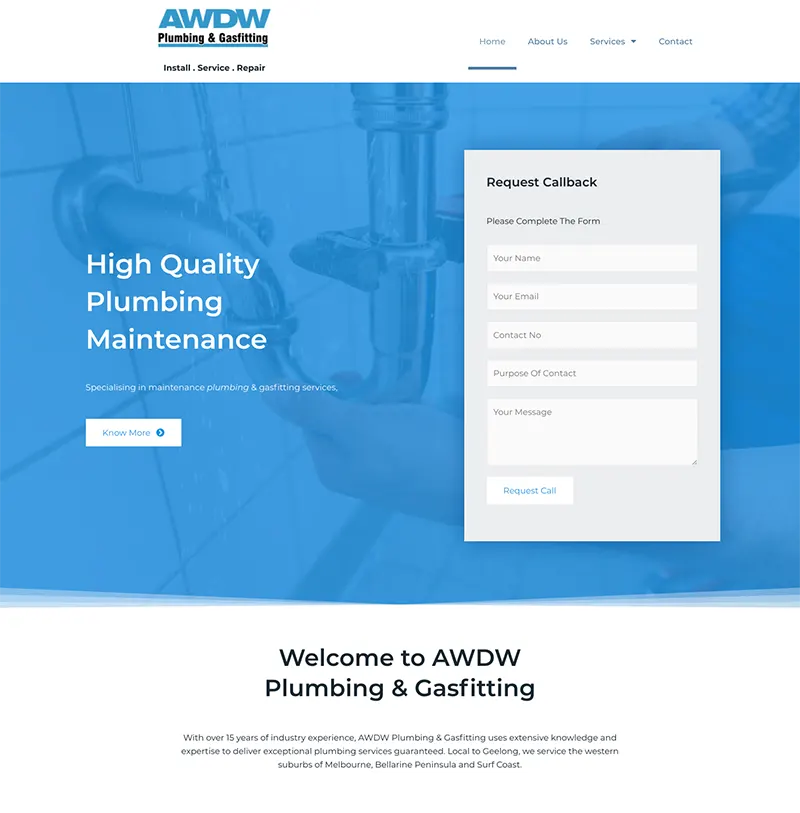 Website Design AWDW Plumbing
